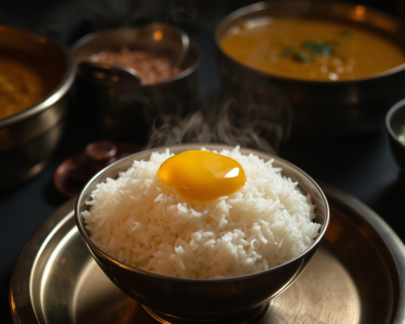 Ghee melting over steaming rice